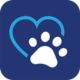 Blaues Symbol mit einem hellblauen Herz und einem weißen Pfotenabdruck der für die Philips Pet Series App verwendet wird