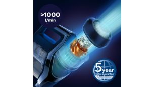 Le moteur PowerBlade crée un débit d'air élevé (> 1 000 l/min)
